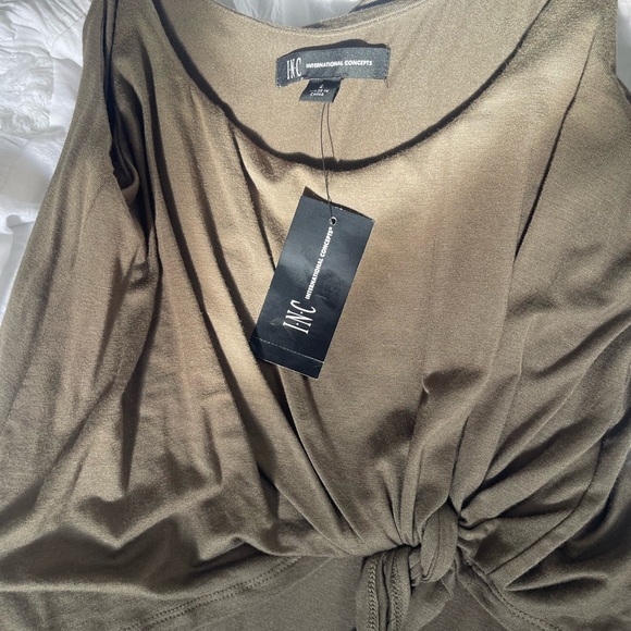 INC Olive Green Tie-Front Dress. NWT - Picture 2 of 2